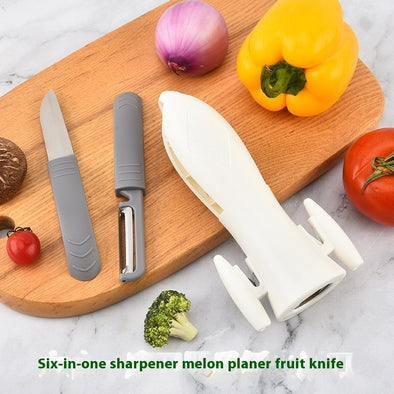 Multifunctional Kitchen Gadget Fruit Knife Scraper Plane Sharpener Integrated Tool